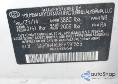 2015 Hyundai Elantra Se from USA, damaged, VIN 5NPDH4AE6FH591555